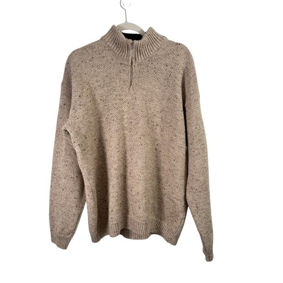 Carraig Donn Quarter Zip Cream Chunky Sweater 100% Pure New Wool Ireland Mens XL - Picture 1 of 5